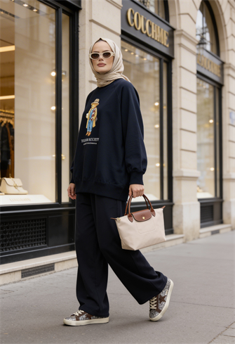  Bear Sea Comfort Pamuklu Oversize Takım – Bol Paça Rahat Kesim -Lacivert