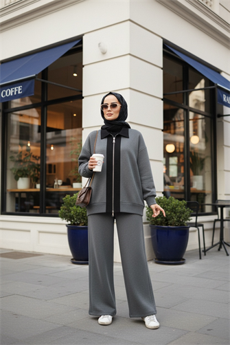 Nordic Selanik- Kaşe Detaylı  Oversize  Takım |Gri