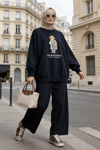  Bear Sea Comfort Pamuklu Oversize Takım – Bol Paça Rahat Kesim -Lacivert