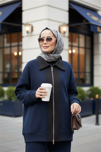 Nordic Selanik- Kaşe Detaylı  Oversize  Takım |Lacivert