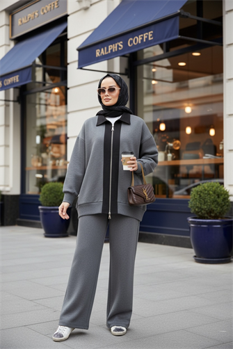Nordic Selanik- Kaşe Detaylı  Oversize  Takım |Gri
