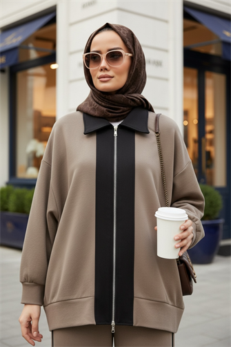 Nordic Selanik- Kaşe Detaylı  Oversize  Takım |Vizonkahve