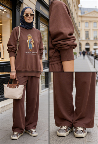  Bear Sea Comfort Pamuklu Oversize Takım – Bol Paça Rahat Kesim -Kahve