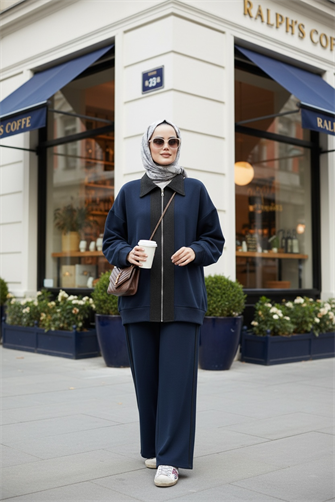 Nordic Selanik- Kaşe Detaylı  Oversize  Takım |Lacivert