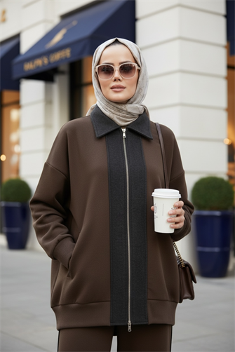 Nordic Selanik- Kaşe Detaylı  Oversize  Takım |AcıKahve