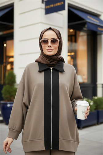 Nordic Selanik- Kaşe Detaylı  Oversize  Takım |Vizonkahve