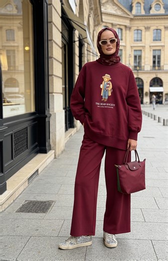  Bear Sea Comfort Pamuklu Oversize Takım – Bol Paça Rahat Kesim -Bordo