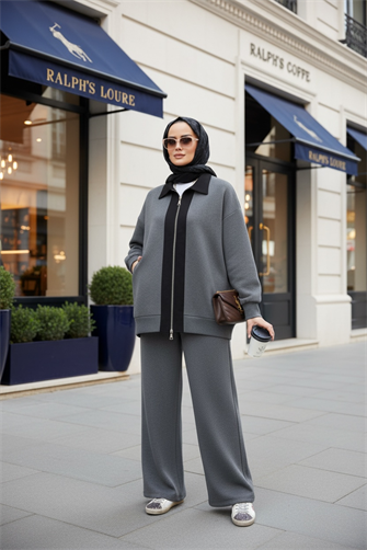 Nordic Selanik- Kaşe Detaylı  Oversize  Takım |Gri