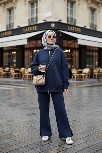  3 İplik Şardonlu Bomber Takım | Pamuklu Rahat Takım Lacivert