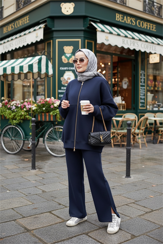  3 İplik Şardonlu Bomber Takım | Pamuklu Rahat Takım Lacivert