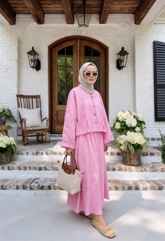 Luna Astarlı Yazlık Etekli Takım –Pembe