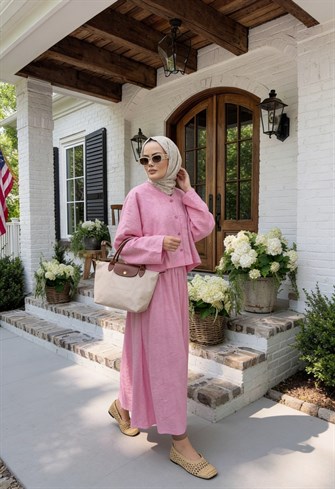Luna Astarlı Yazlık Etekli Takım –Pembe