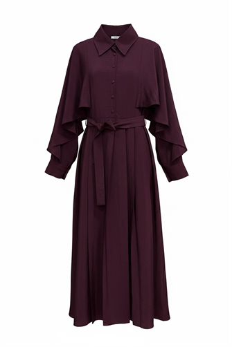 Aurelia Pelerin Detaylı Tencel Elbise – Mürdüm