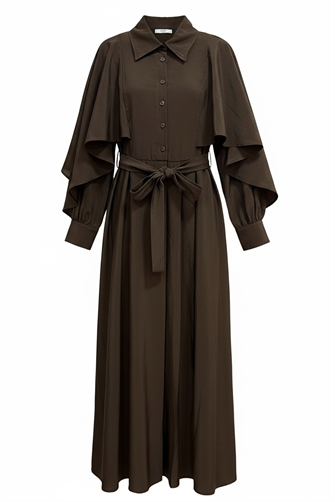 Aurelia Pelerin Detaylı Tencel Elbise – Acıkahve