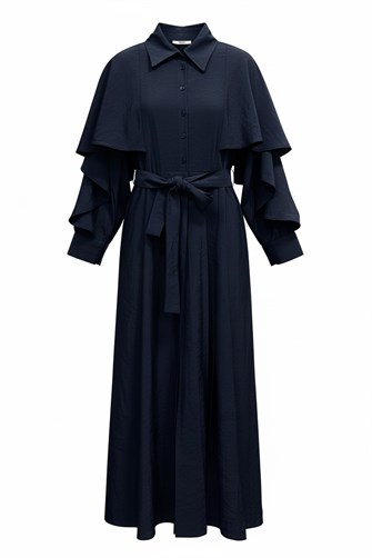 Aurelia Pelerin Detaylı Tencel Elbise – Lacivert