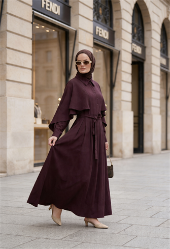 Aurelia Pelerin Detaylı Tencel Elbise – Mürdüm