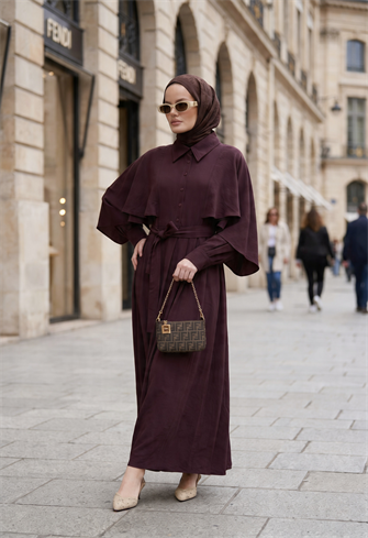 Aurelia Pelerin Detaylı Tencel Elbise – Mürdüm