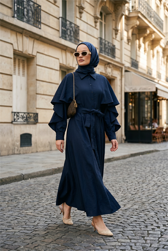 Aurelia Pelerin Detaylı Tencel Elbise – Lacivert
