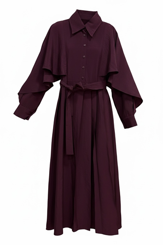 Aurelia Pelerin Detaylı Tencel Elbise – Mürdüm