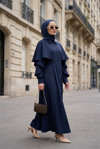 Aurelia Pelerin Detaylı Tencel Elbise – Lacivert