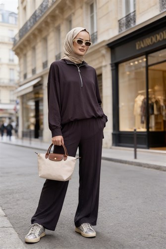 Flowy İpeksi Yumuşaklıkta Akışkan Dökümlü Kumaş İkili Takım-Antrasitgri