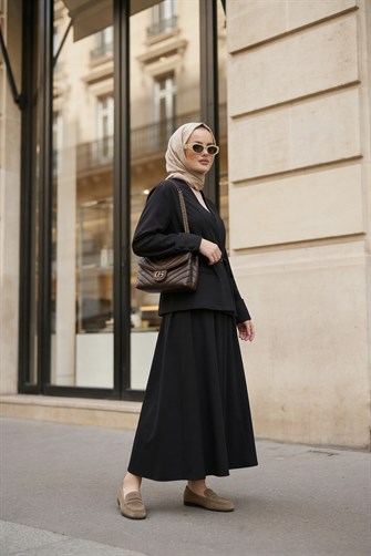 Valencia Premium Dokulu Ceket Etek Takım Siyah