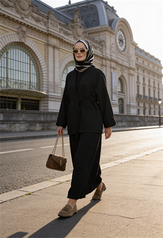 Owersize Ceket Formlu  Etek Takım Günlük & Özel Kombin Siyah