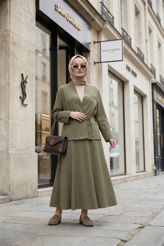 Valencia Premium Dokulu Ceket Etek Takım Yeşil