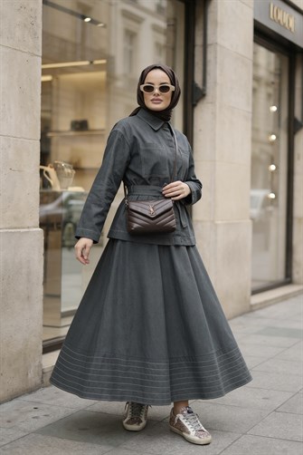 Viera Tensel Denim Görünümlü Etek Takım Yeşil