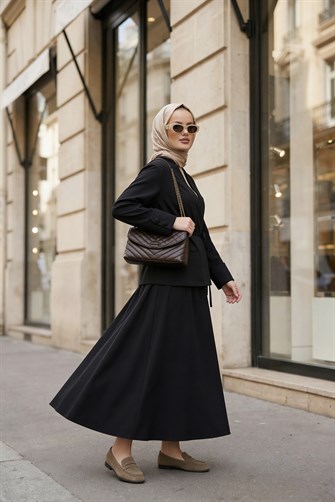 Valencia Premium Dokulu Ceket Etek Takım Siyah