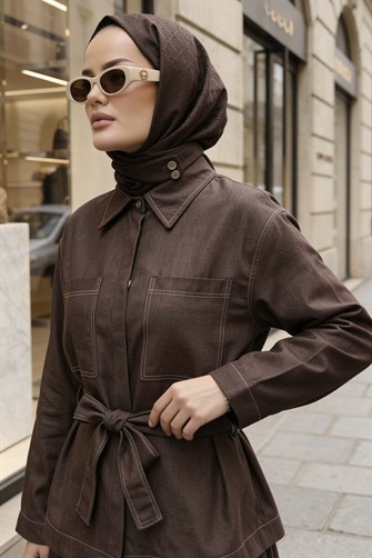 Viera Tensel Denim Görünümlü Etek Takım Kahve