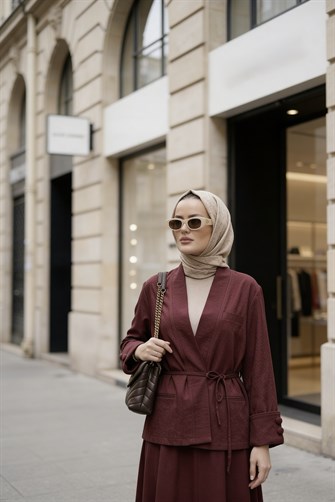 Valencia Premium Dokulu Ceket Etek Takım Bordo