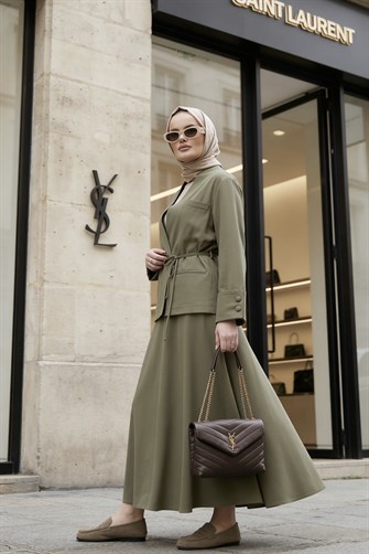 Valencia Premium Dokulu Ceket Etek Takım Yeşil