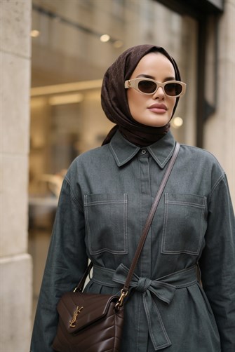 Viera Tensel Denim Görünümlü Etek Takım Yeşil