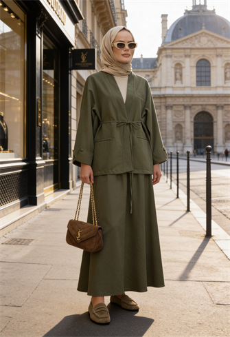 Owersize Ceket Formlu  Etek Takım Günlük & Özel Kombin Yeşil