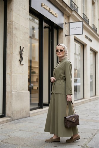 Valencia Premium Dokulu Ceket Etek Takım Yeşil