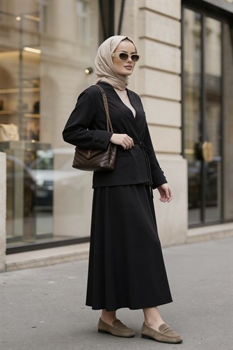 Valencia Premium Dokulu Ceket Etek Takım Siyah