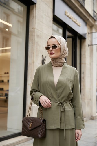 Valencia Premium Dokulu Ceket Etek Takım Yeşil