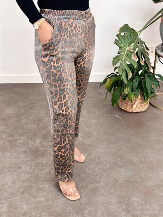 بنطلون منسوج بطبعة جلد النمر لامع قهوة