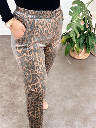 بنطلون منسوج بطبعة جلد النمر لامع قهوة