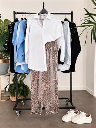 بنطلون منسوج بطبعة جلد النمر لامع قهوة