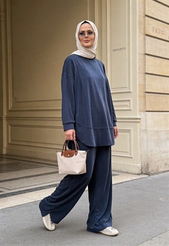 Pike Modal Oversize Pantolonlu Takım-Lacivert