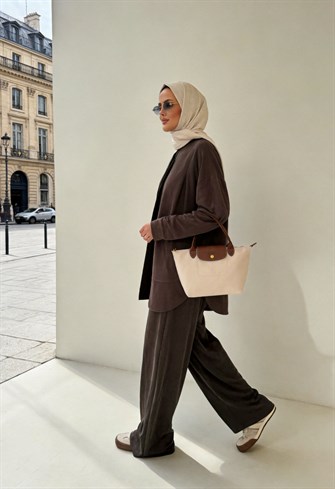 Pike Modal Oversize Pantolonlu Takım-Vizon