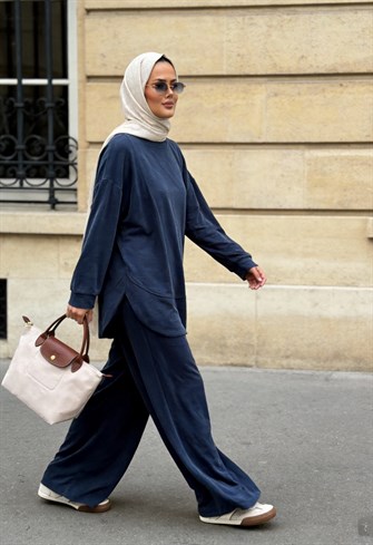 Pike Modal Oversize Pantolonlu Takım-Lacivert