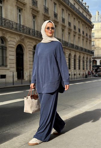 Pike Modal Oversize Pantolonlu Takım-Lacivert