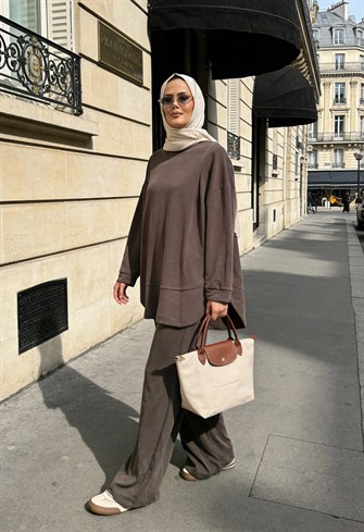 Pike Modal Oversize Pantolonlu Takım-Vizon