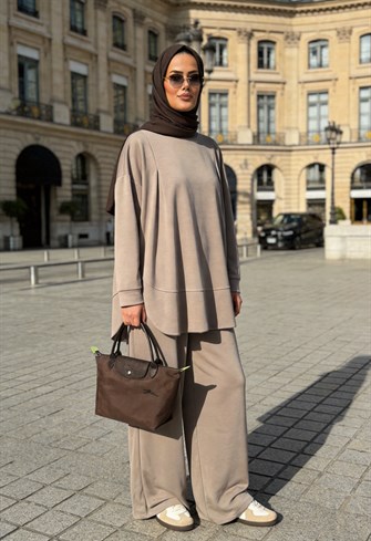 Pike Modal Oversize Pantolonlu Takım-Bej