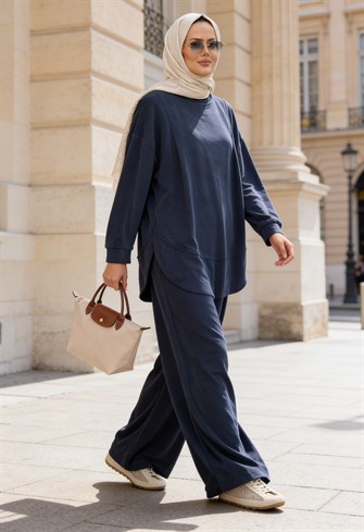 Pike Modal Oversize Pantolonlu Takım-Lacivert