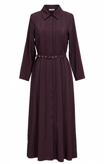 Lunera Pileli Kemerli Kupra Elbise – Mürdüm 