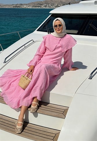 Romantik Pamuk Vual Astarlı Elbise –Pembe